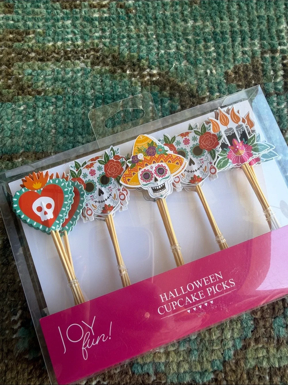Joyful Halloween Day of the Dead Cupcake Picks - Pink & Yellow - 30 pcs